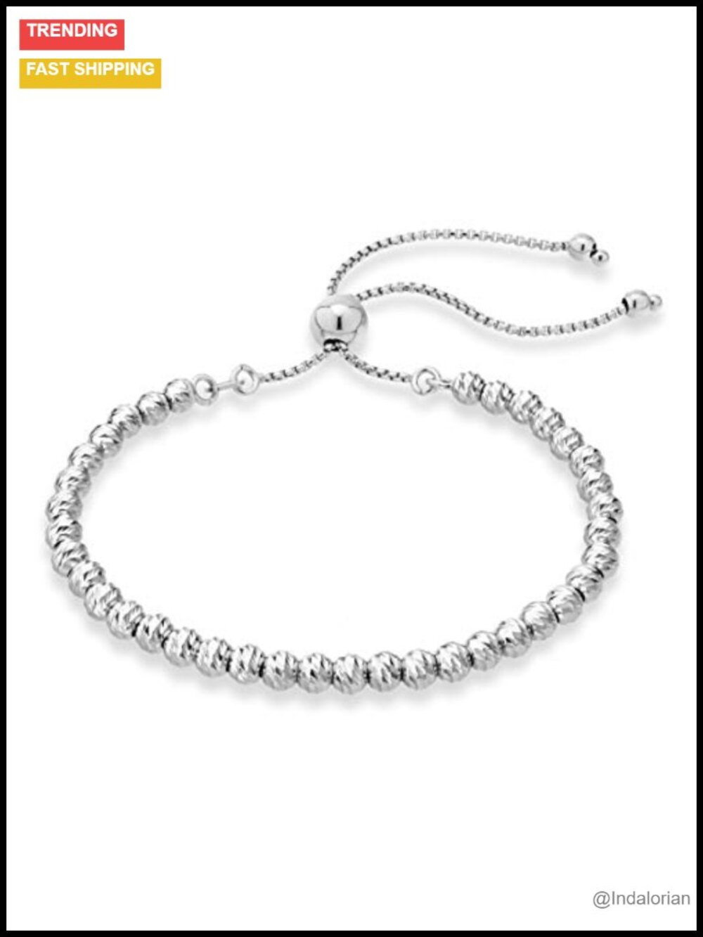 925 Sterling Silver Bolo Bead Bracelet Adjustable Diamond-Cut Made in Italy